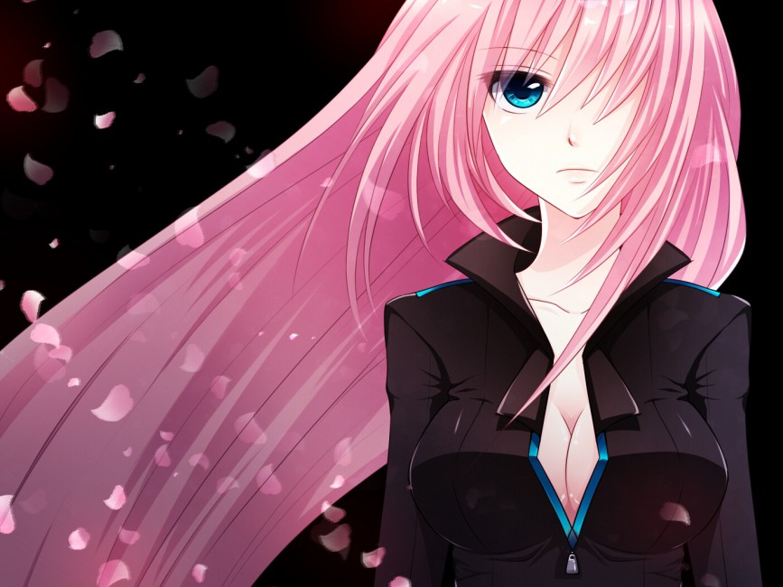 Megurine Luka Girl Blue Eyes Petals Hair - Anime Girl Pink Hair Blue Eyes , HD Wallpaper & Backgrounds