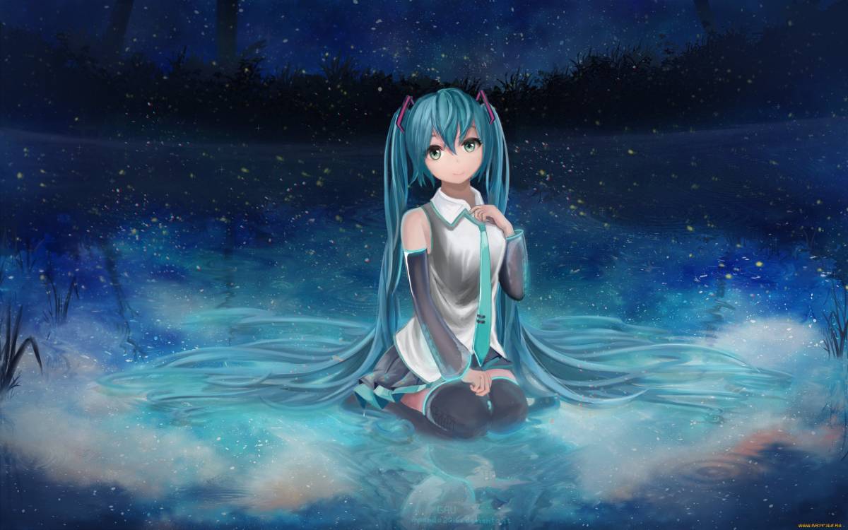Blue, Vocaloid, Sky, Megurine Luka, Space Wallpaper - Вокалоиды Ночью , HD Wallpaper & Backgrounds
