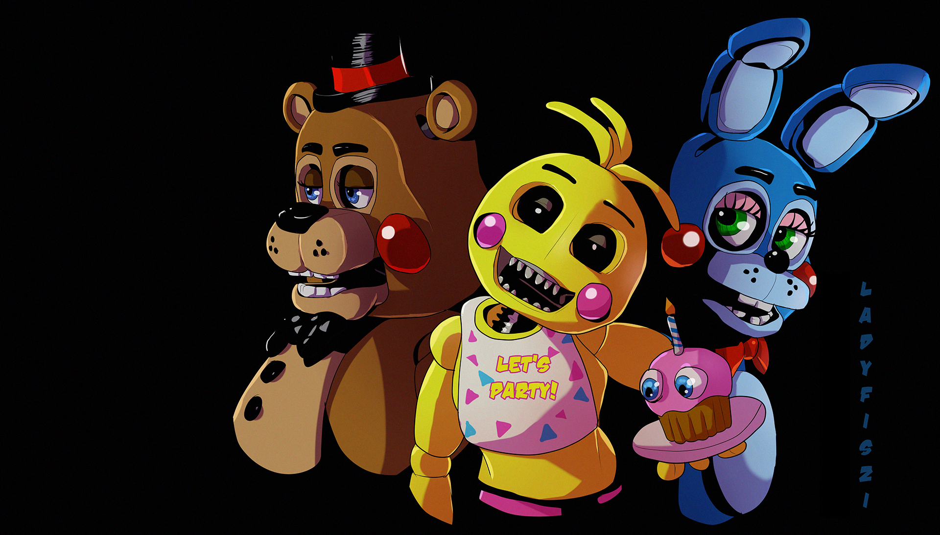 Toy Freddy , Toy Bonnie , Toy Chica Wallpaper And Background - Fnaf 2 Chica Freddy Bonnie , HD Wallpaper & Backgrounds