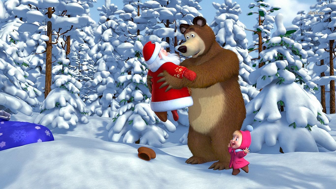 Masha And The Bear With Santa Claus Wallpaper - Masha And The Bear With Santa Claus , HD Wallpaper & Backgrounds