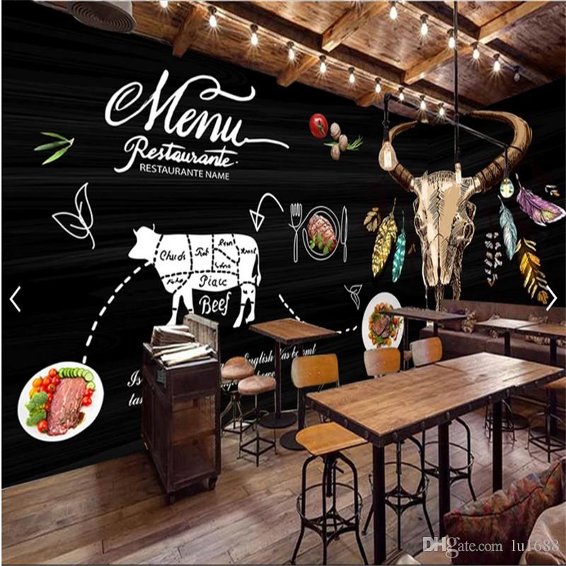 Custom Mural Wallpaper 3d Black Hand Painted Steak - English Coffee Shop , HD Wallpaper & Backgrounds