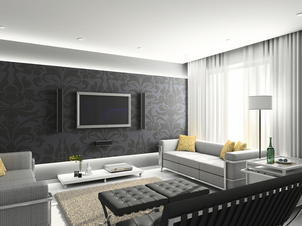 Living Room Heavenly Black White Grey Decoration Using - Living Room White Color Combination , HD Wallpaper & Backgrounds