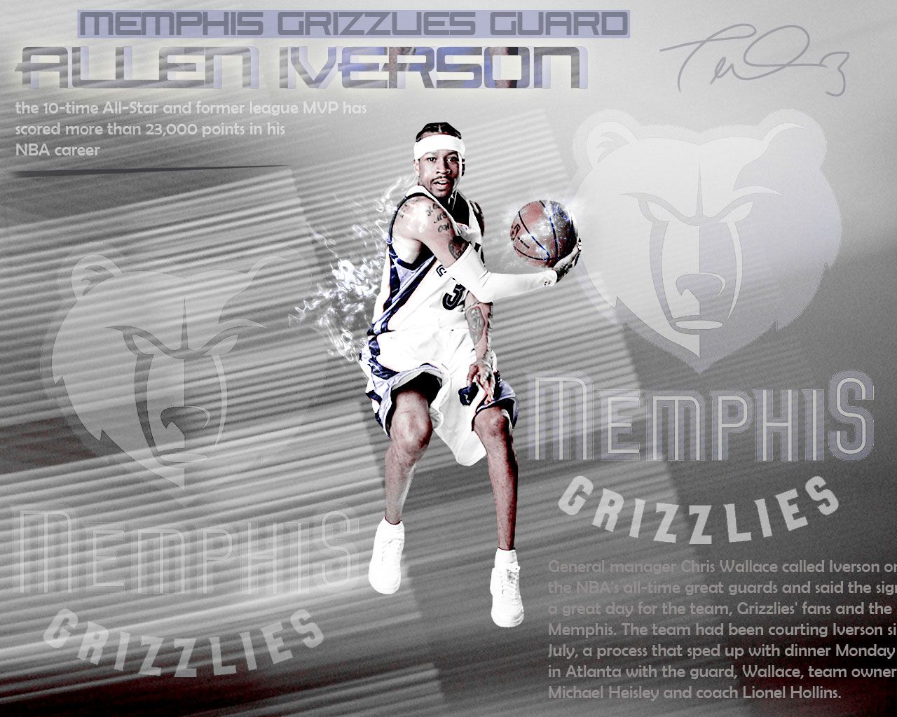 Allen Iverson Grizzlies Wallpaper - Ai Memphis Grizzlies Nba , HD Wallpaper & Backgrounds