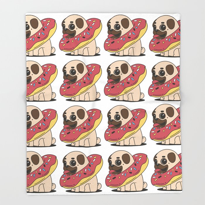 Pug Doughnut Wallpaper Throw Blanket By Alphavariable - Pug , HD Wallpaper & Backgrounds