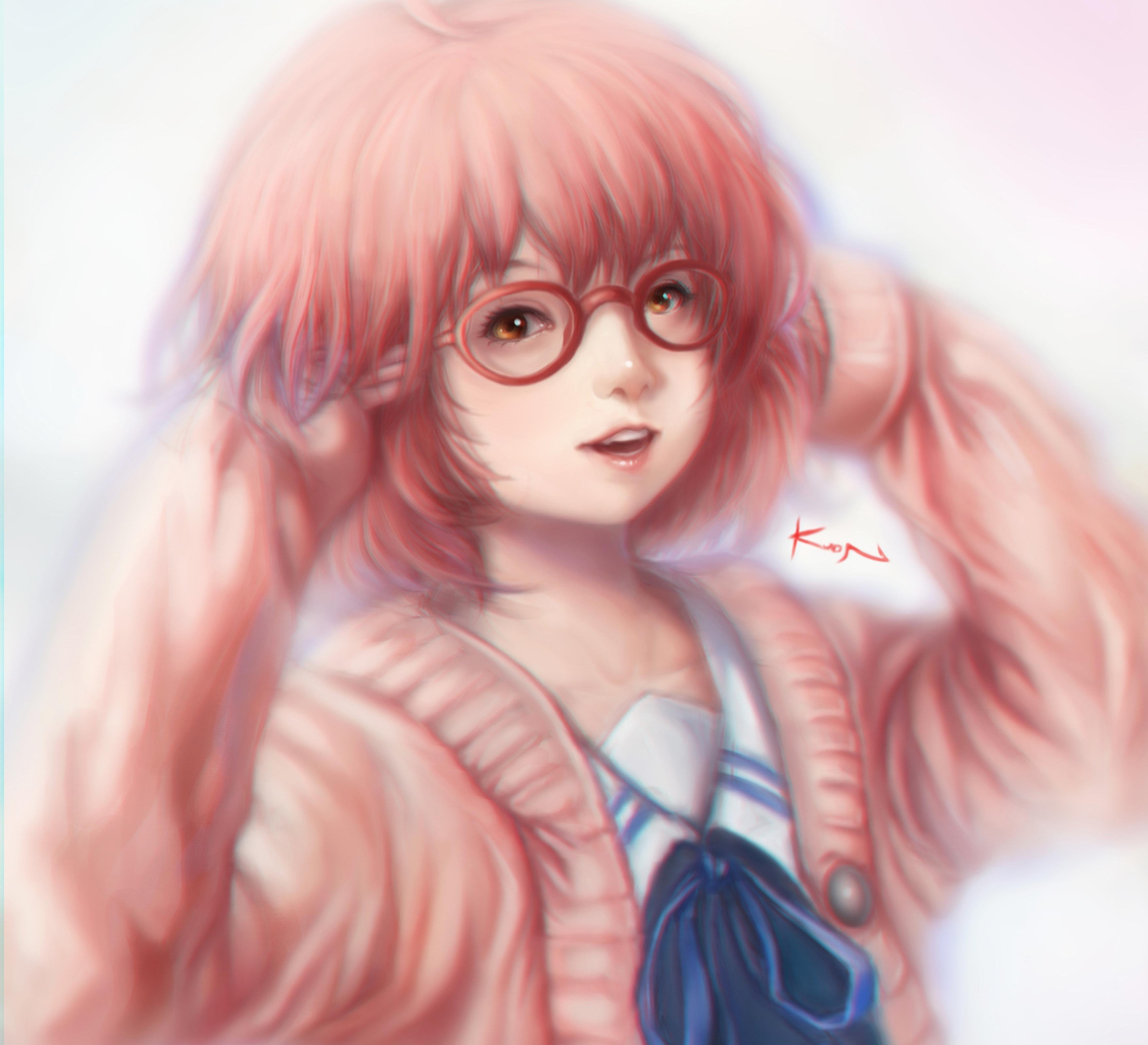 Girl, Smile, Anime, Art, Glasses, Kyoukai No Kanata, - Mirai Kuriyama , HD Wallpaper & Backgrounds