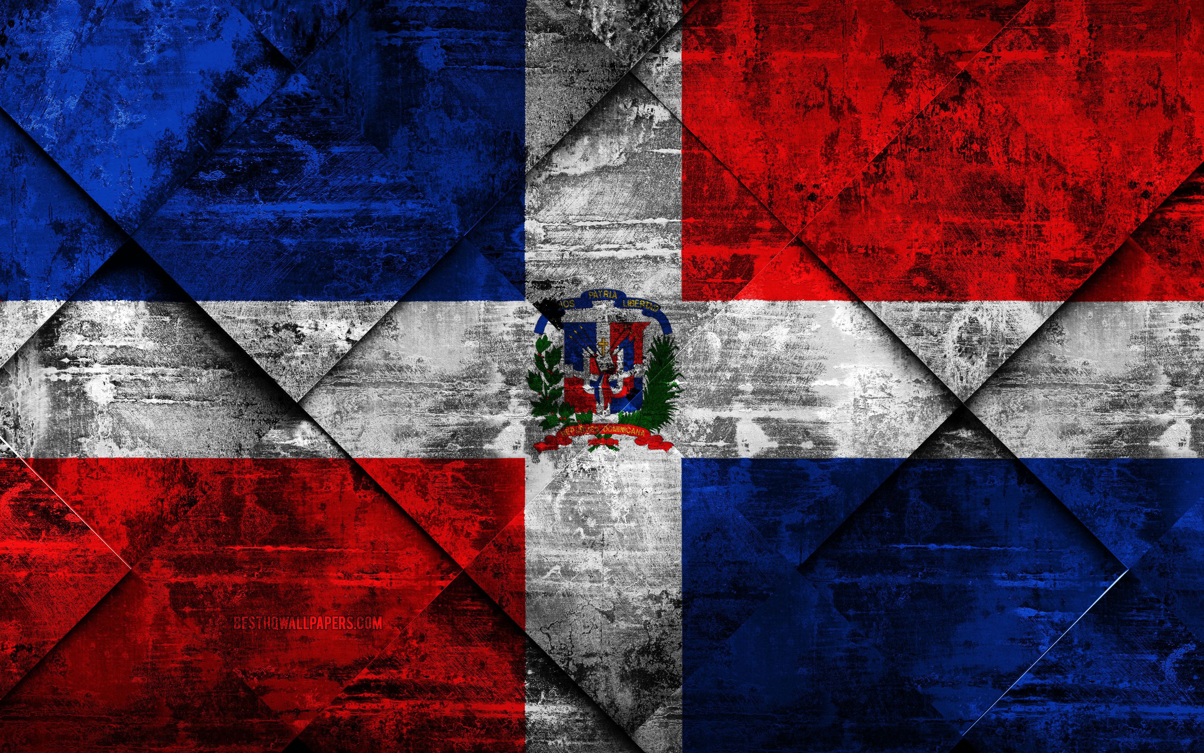 Flag Of Dominican Republic, 4k, Grunge Art, Rhombus - Graphic Design , HD Wallpaper & Backgrounds