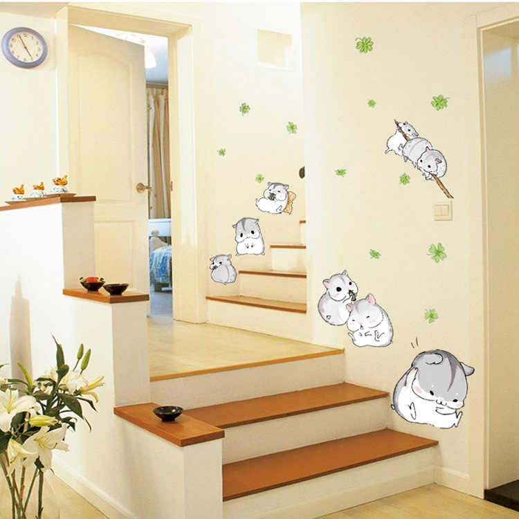 Cartoon Kawaii Hamsters Wall Stickers Kids Nursery - Cute Room Background , HD Wallpaper & Backgrounds