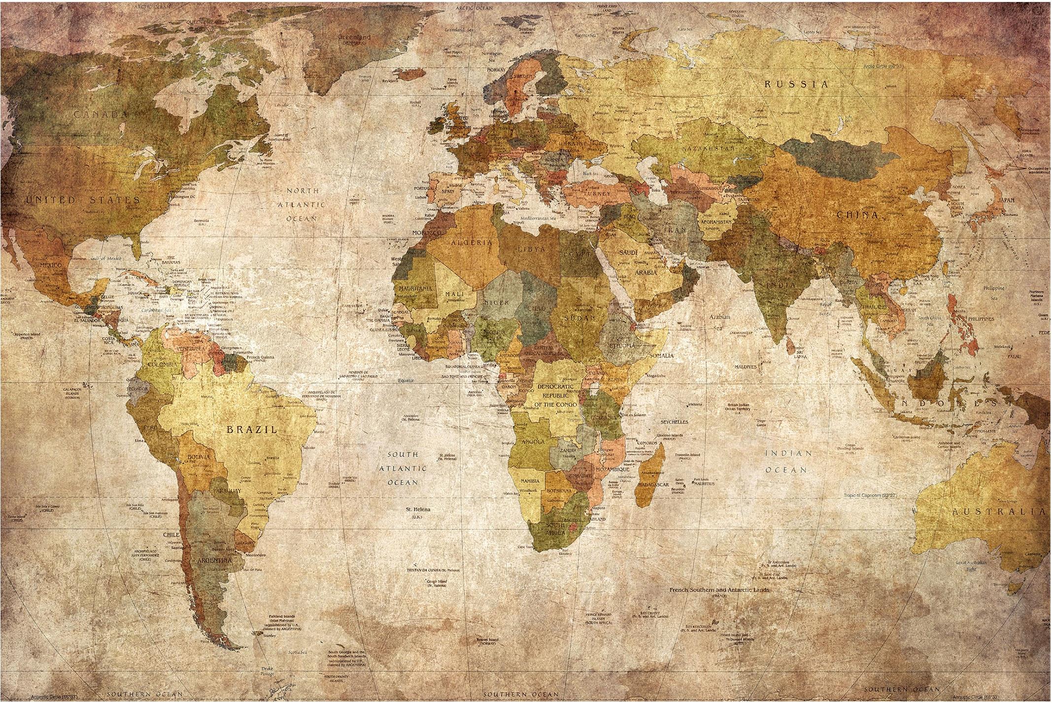 Bilderwelten Weltkarte Actual Product Image - Antique Old Map Of The World , HD Wallpaper & Backgrounds