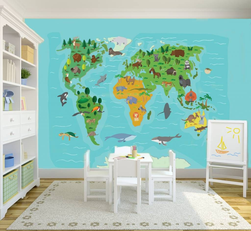 Mural Weltkarte Für Kinder Walldesign56 Wandtattoos - Animal In The World Clipart , HD Wallpaper & Backgrounds