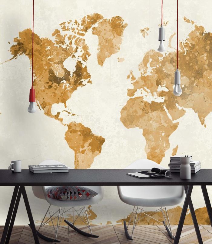 World Map Wall Unusual Wall Wallpaper Modern Dining - Map , HD Wallpaper & Backgrounds