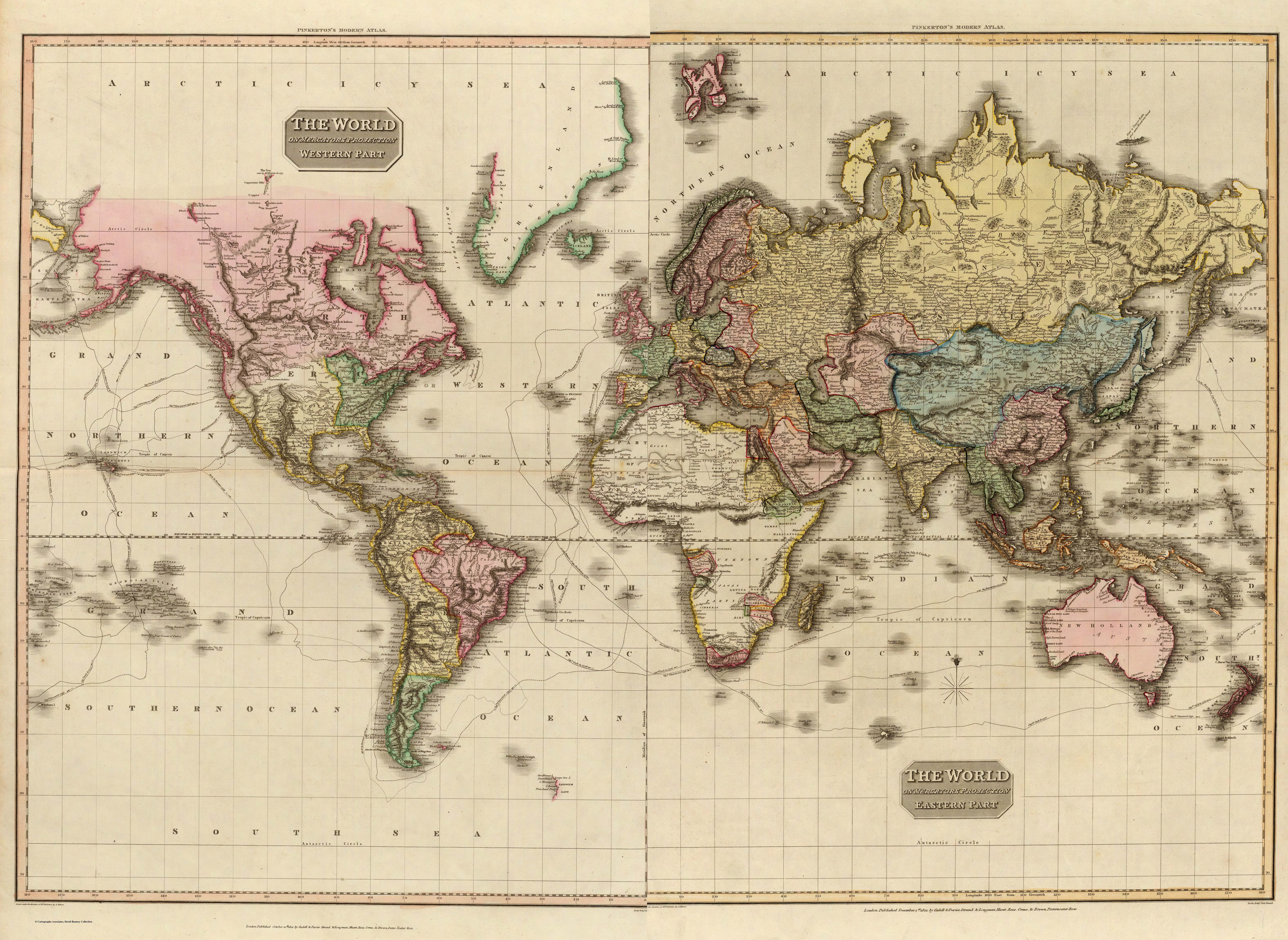 Pinkerton World Map 1818 , HD Wallpaper & Backgrounds