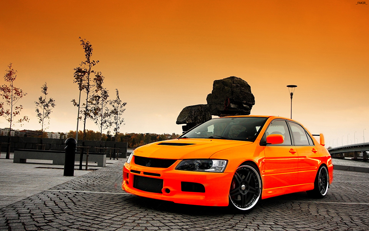 Wallpapers Mitsubishi Lancer Evolution Orange Cars - Mitsubishi Evo Full Hd , HD Wallpaper & Backgrounds