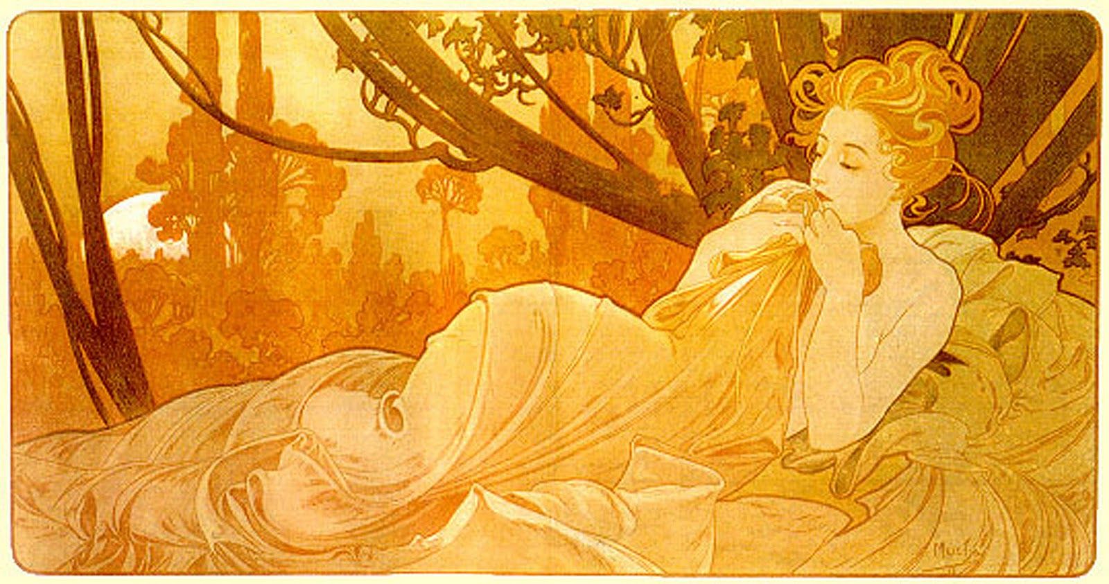 Alphonse Mucha Wallpaper Widescreen For Desktop Wallpaper - Alphonse Mucha Dusk , HD Wallpaper & Backgrounds