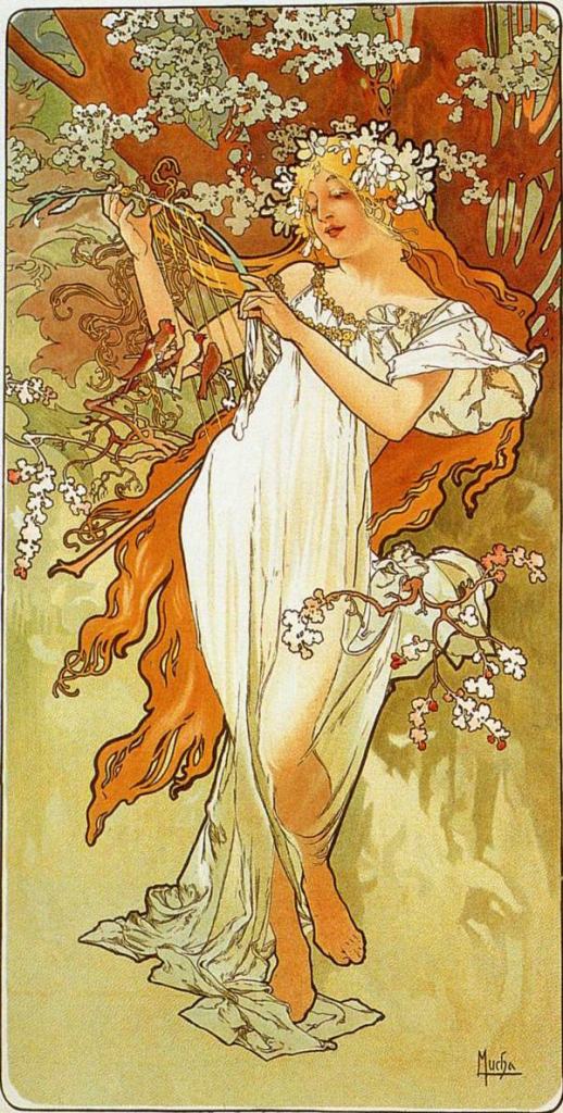 Spring Alphonse Mucha Paintings - Alfons Mucha Paintings , HD Wallpaper & Backgrounds