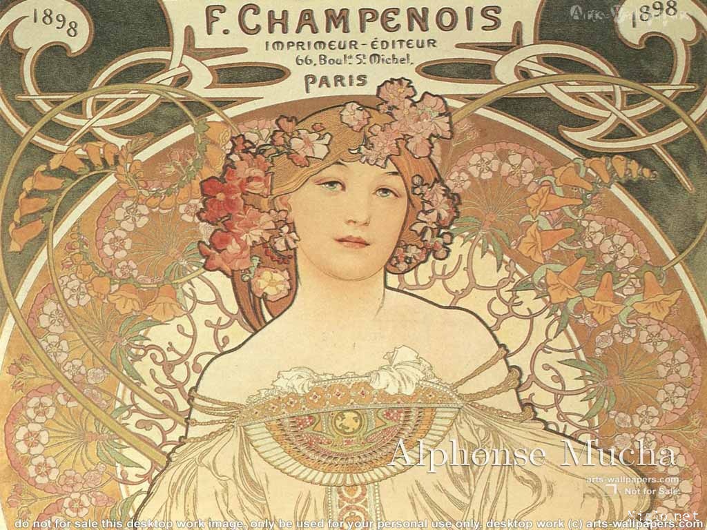 Hd Wallpaper Of Alphonse Mucha Fond D Cran Hd Alfons , HD Wallpaper & Backgrounds