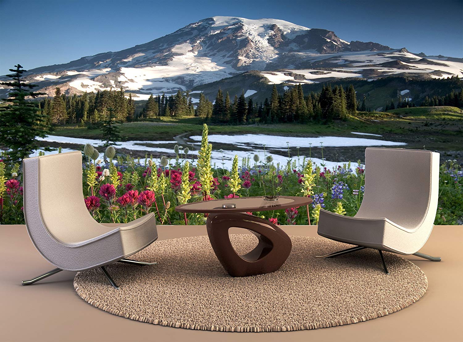 Photo Wall Mural Wildflower Mount Rainier Wall Art - Vinyl Wall New York , HD Wallpaper & Backgrounds