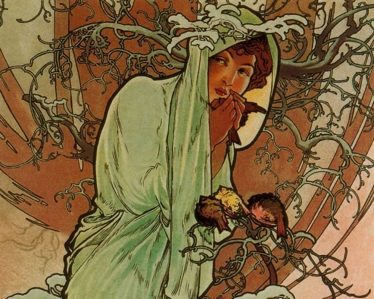 Alphonso Mucha Art Painting Wallpapers - Alphonse Mucha Art Nouveau Peinture , HD Wallpaper & Backgrounds