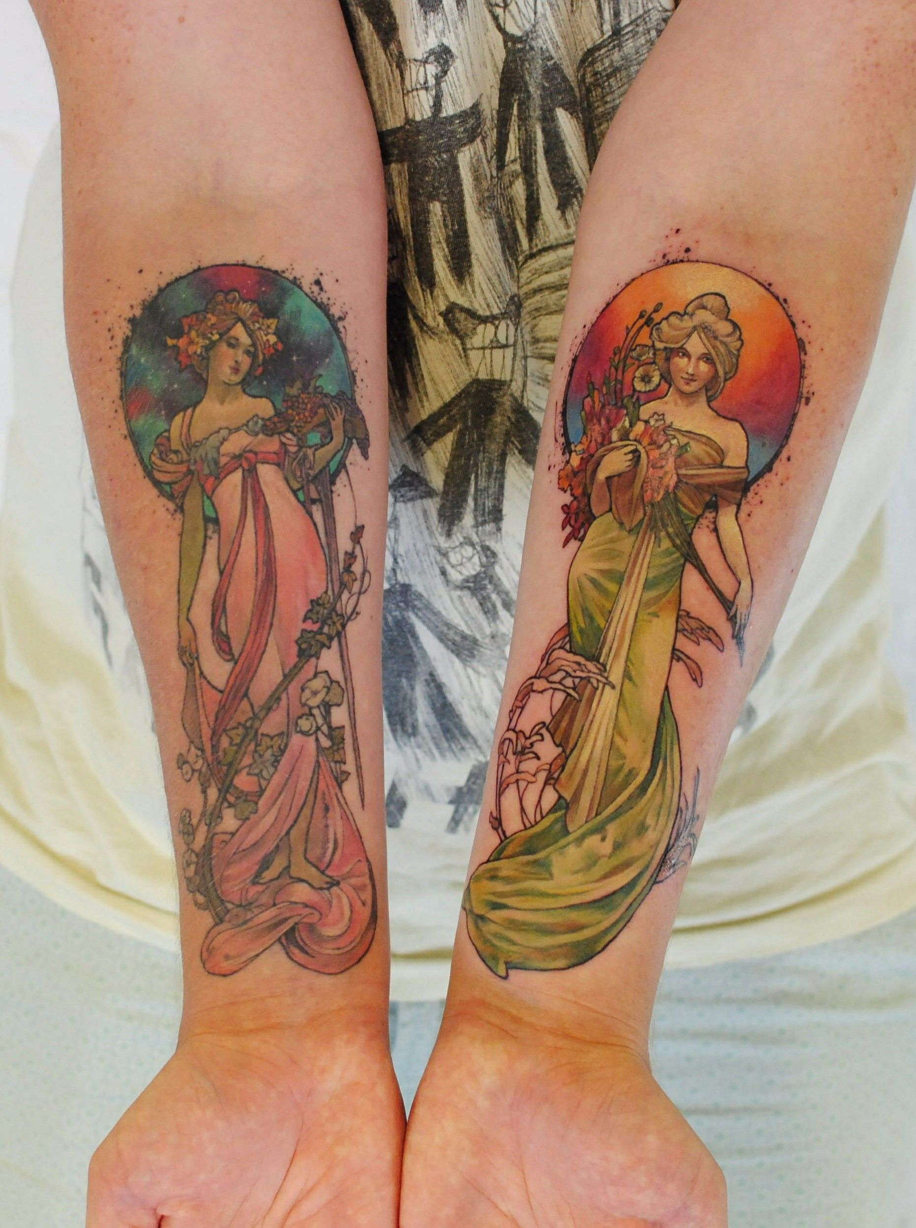 Beautiful My Alphonse Mucha Tattoosversus Ink At Overlook - Arm Half Sleeve Womens Tattoos , HD Wallpaper & Backgrounds