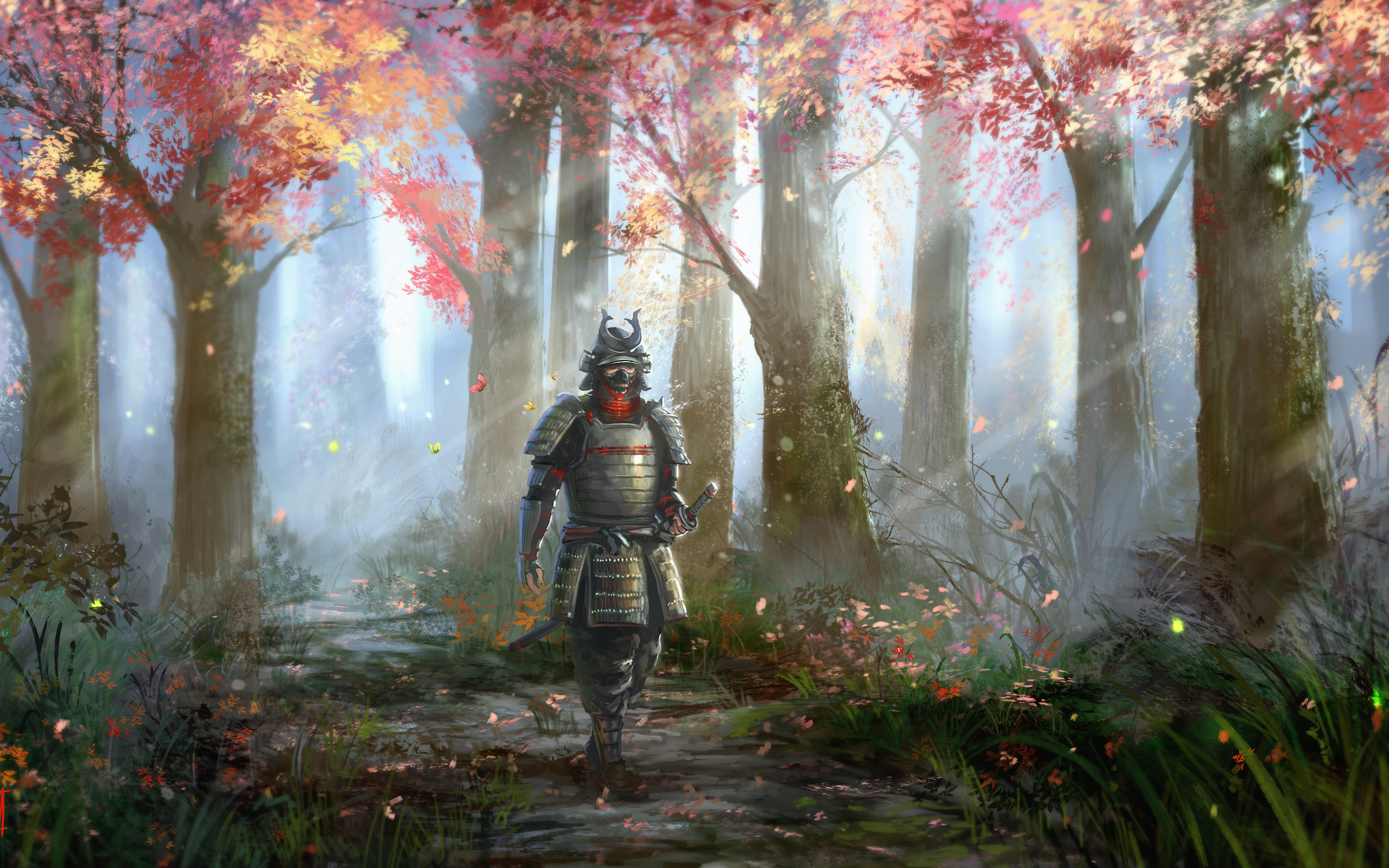 Wallpaper Id - - Samurai Forest , HD Wallpaper & Backgrounds