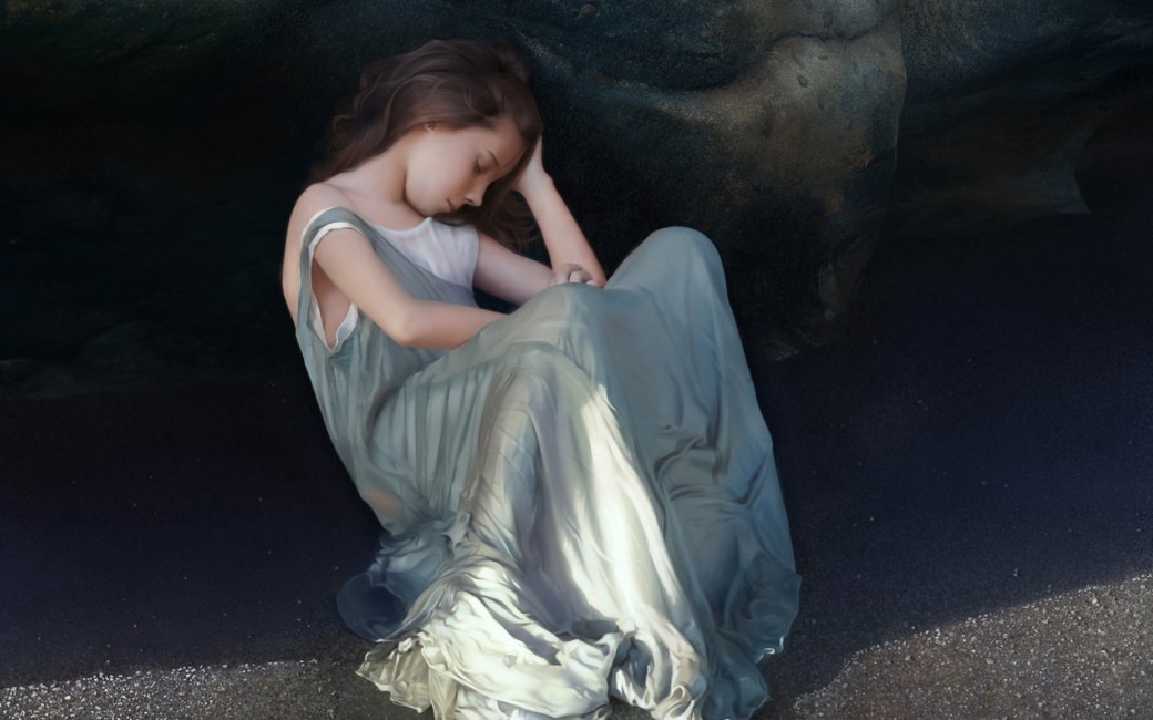 Art Girl Little Girl Rock Sand Sitting Sleeping Clothing - Скала Девочка , HD Wallpaper & Backgrounds