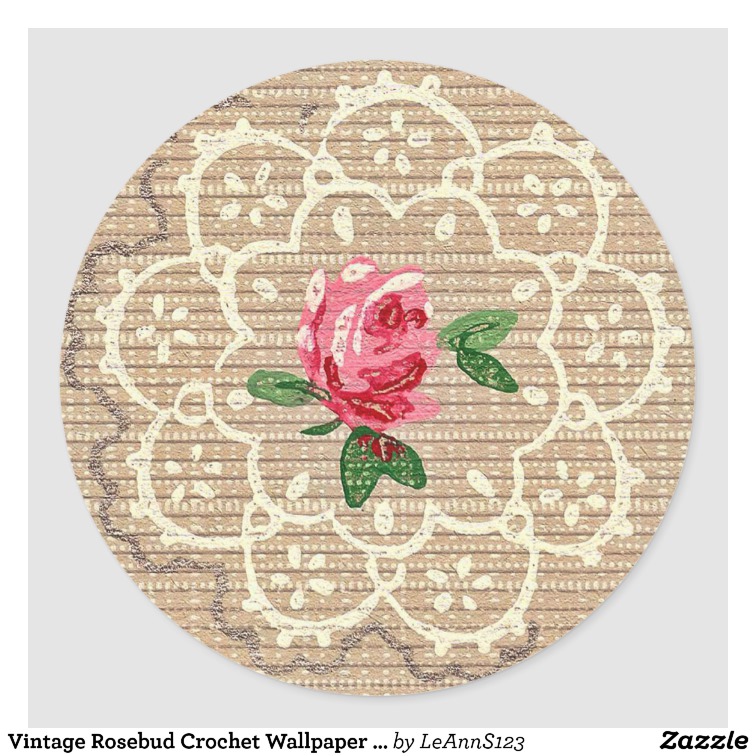 Vintage Rosebud Crochet Wallpaper Design Sticker - Vintage Wallpaper Pattern , HD Wallpaper & Backgrounds