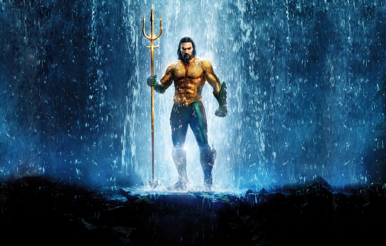 Photo Wallpaper Waterfall, Trident, Aquaman, Jason - Aquaman Movie , HD Wallpaper & Backgrounds