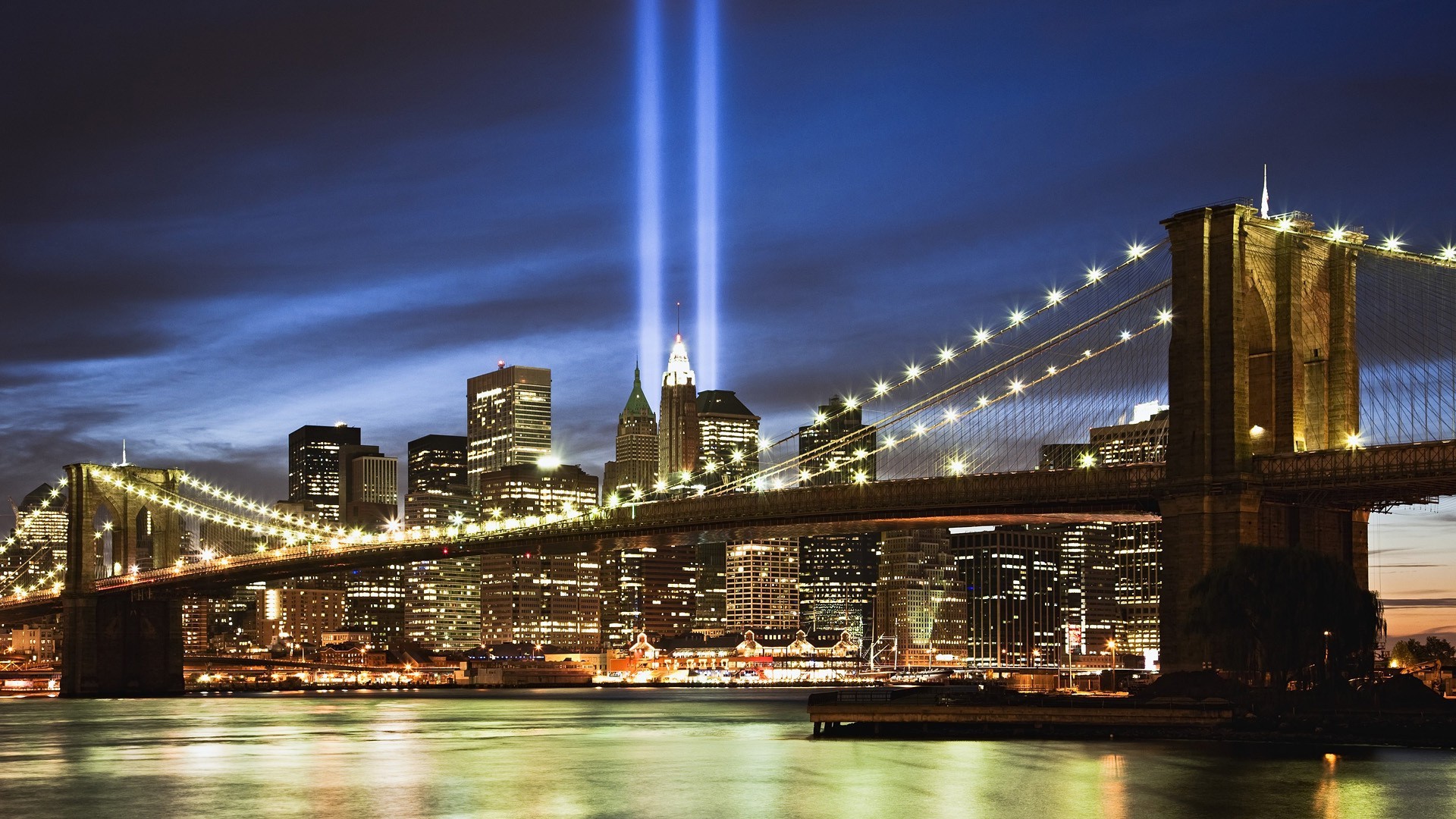 Cityscape New York City Bridge River Building Lights - New York , HD Wallpaper & Backgrounds