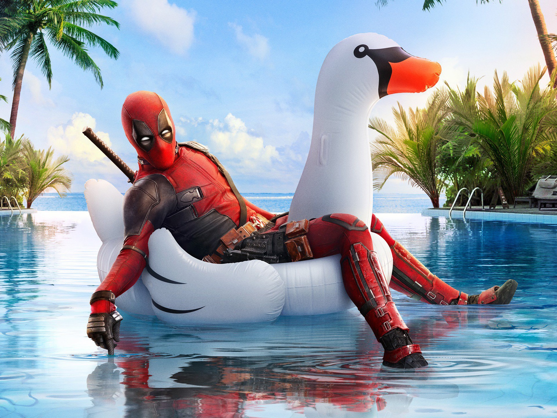 Download This Wallpaper - Deadpool In Pool , HD Wallpaper & Backgrounds