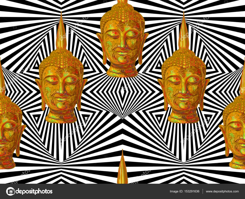 Seamless Hippie Pattern With Buddha Head - Symmetry Buddhism , HD Wallpaper & Backgrounds