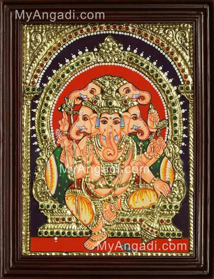 Pretty Odd Wallpaper - Painting Ganesha Tanjore Lord Krishna In Fruits , HD Wallpaper & Backgrounds