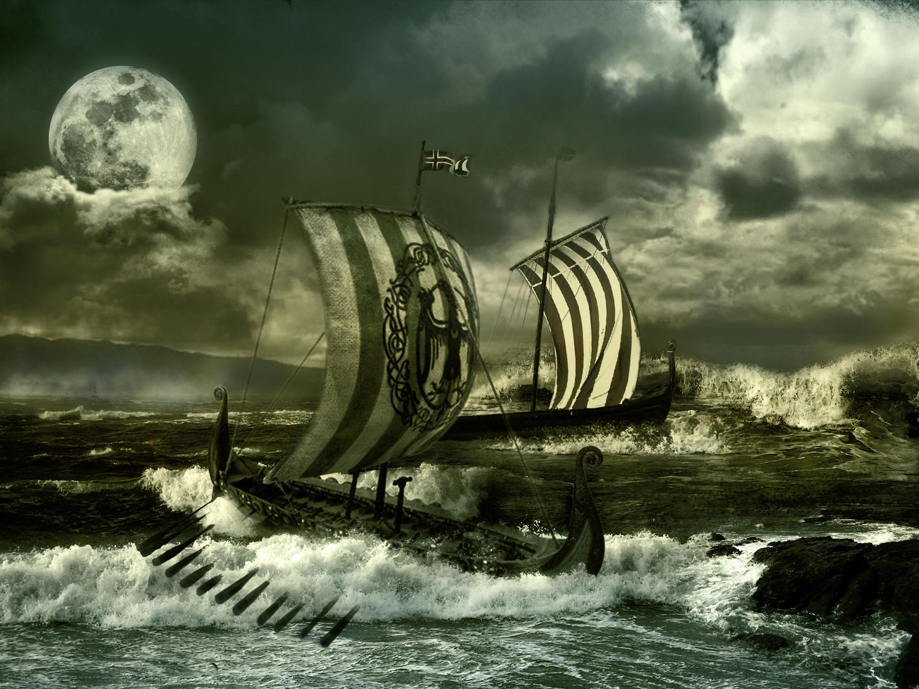 Viking Ship Wallpaper - Viking Ships On Sea , HD Wallpaper & Backgrounds