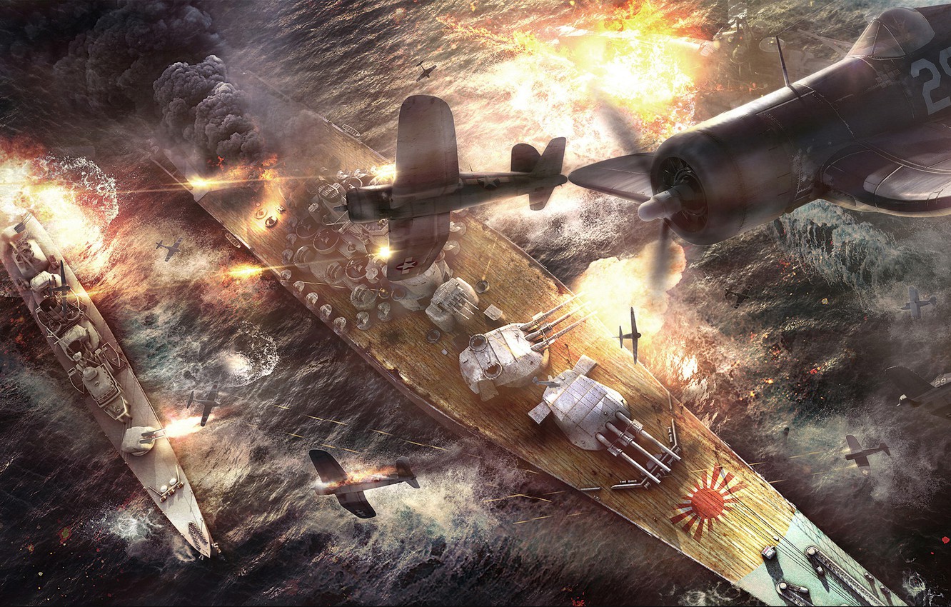 Photo Wallpaper Ships, Battle, The Battle, Aircraft, - Battle Of Okinawa , HD Wallpaper & Backgrounds