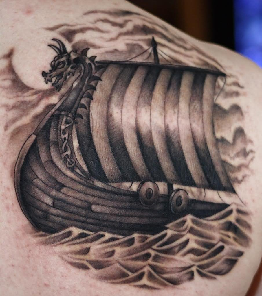 Beautiful 8 Black And Grey Ink Viking Ship Tattoos Viking Ship Back Tattoo 1173857 Hd Wallpaper Backgrounds Download