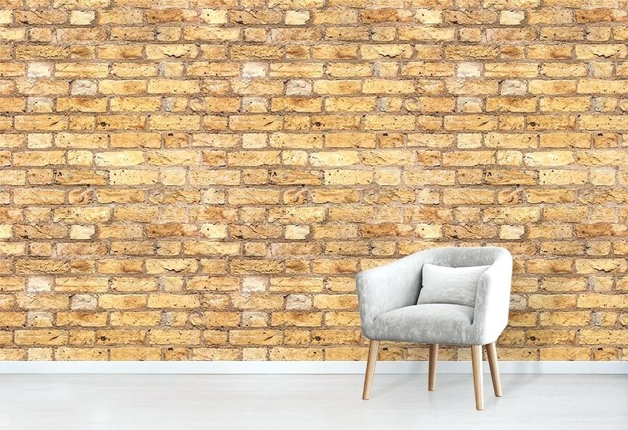 Stone Wall Paper Yellow Brick Effect Wallpaper Mural - Yellow Brick Wallpaper Uk , HD Wallpaper & Backgrounds