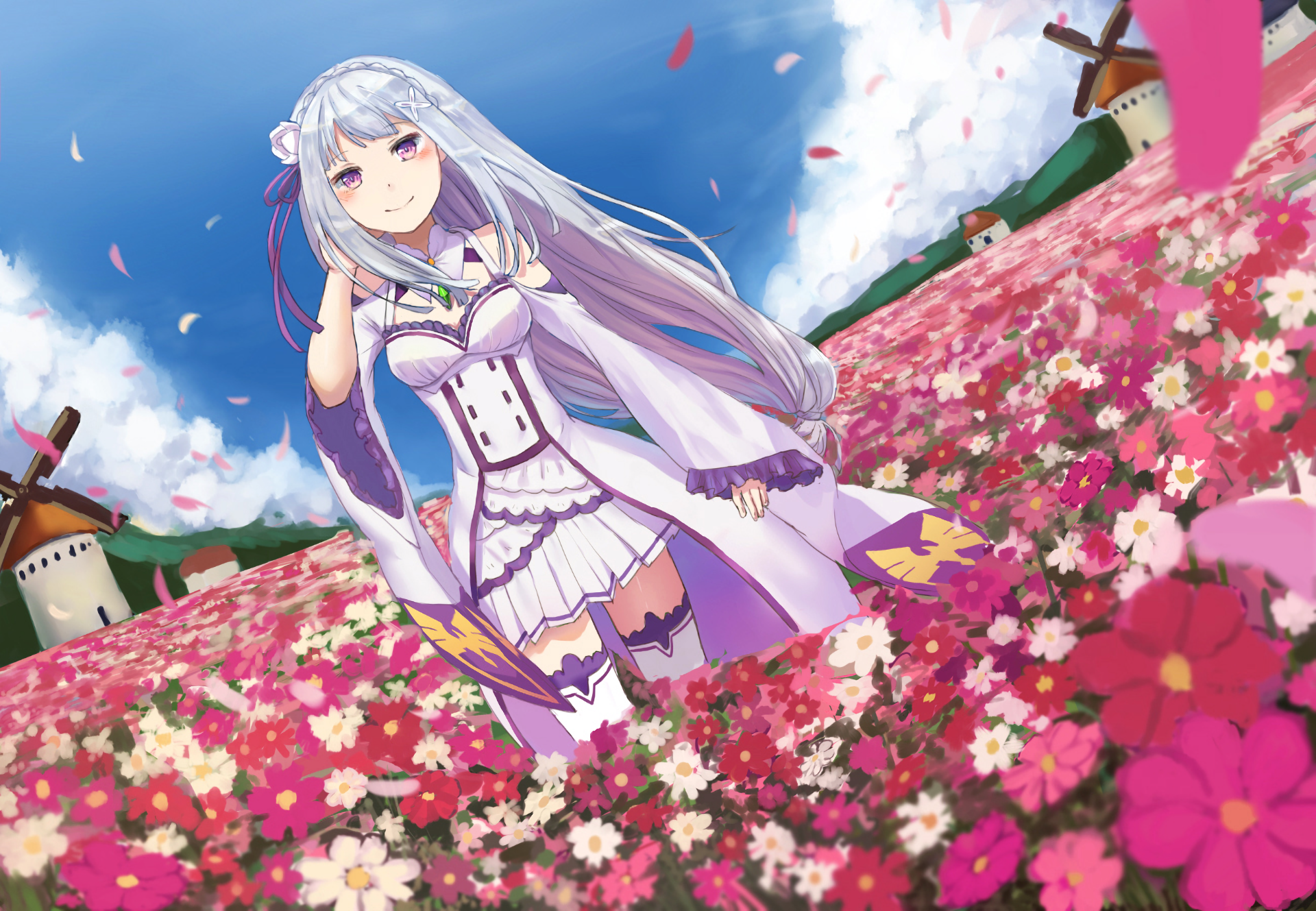 Emt Hd Wallpaper - Re Zero Emilia Flower , HD Wallpaper & Backgrounds