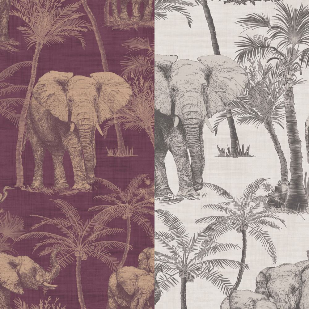 Arthouse Elephant Grove Jungle Pal Trees Bird Exotic - Purple Wallpaper With Elephants , HD Wallpaper & Backgrounds