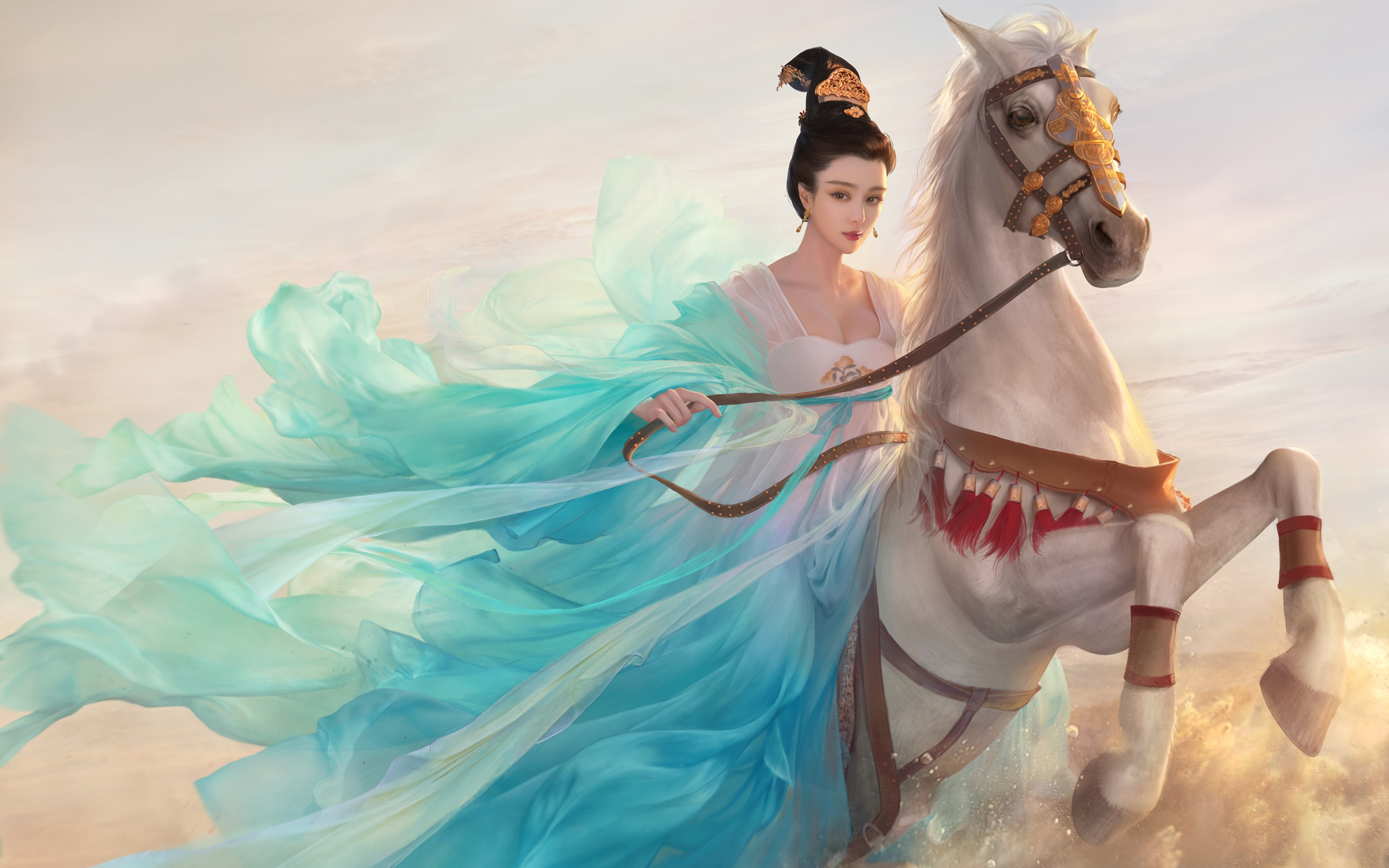 Wallpaper Princess, White Horse, Fan Bingbing, Artwork - Vestido De Princesa China , HD Wallpaper & Backgrounds
