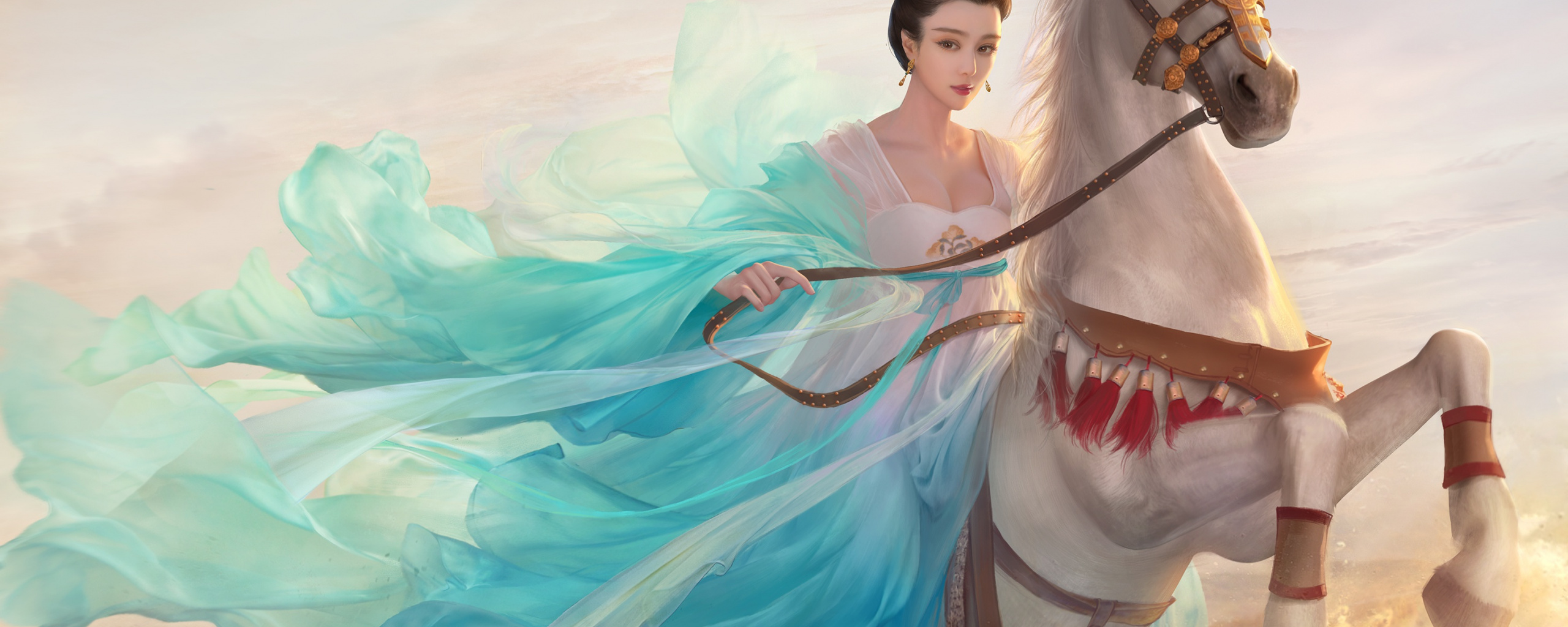 Wallpaper Princess, White Horse, Fan Bingbing, Artwork - Woman Riding Horse Fantasy , HD Wallpaper & Backgrounds