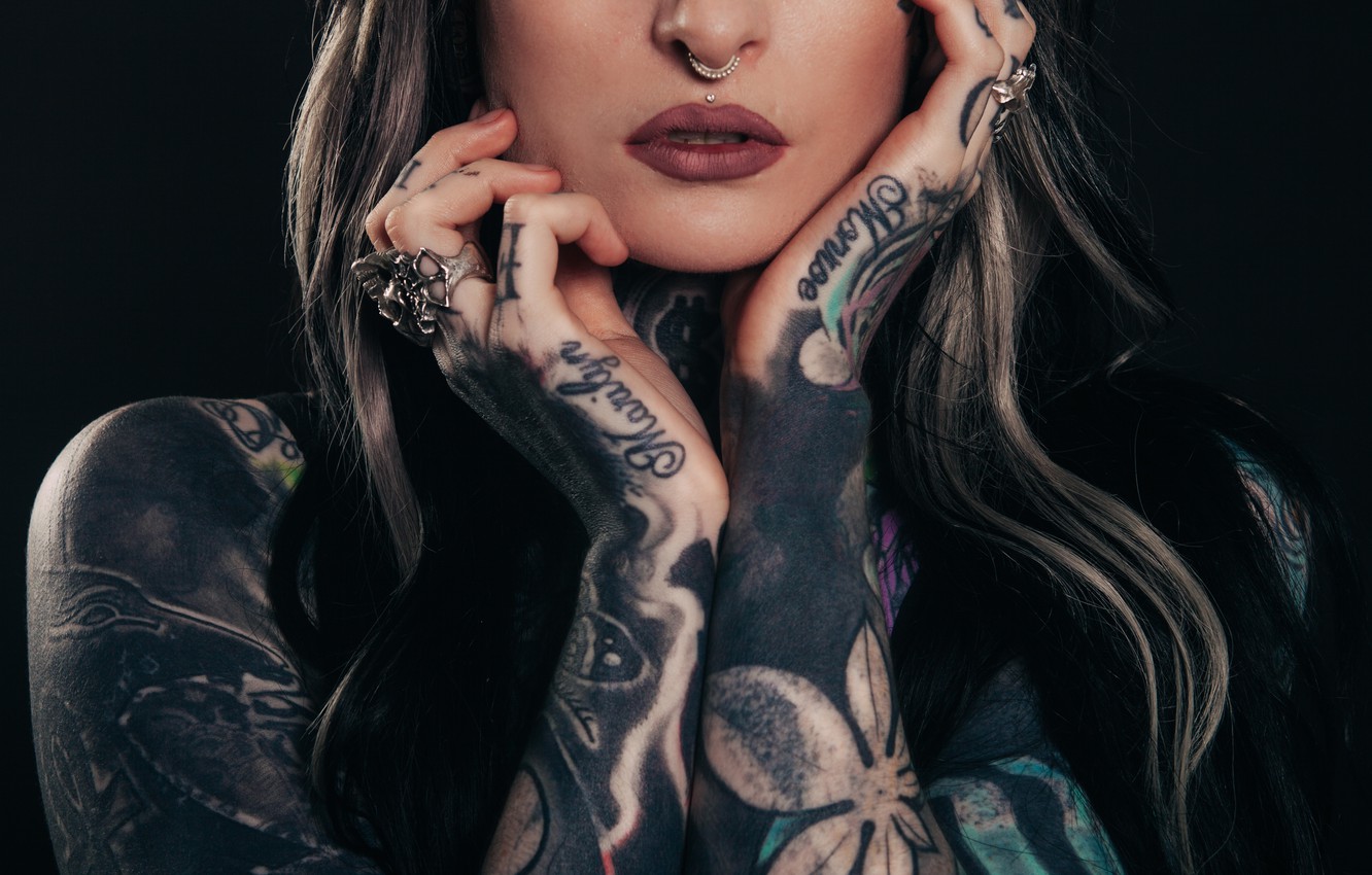 Photo Wallpaper Hair, Skull, Girl, Ring, Piercing, - Something To Cover A Tattoo , HD Wallpaper & Backgrounds