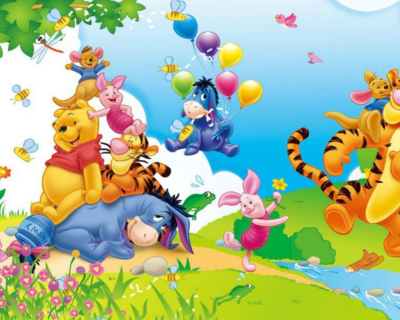 Winnie The Pooh Eeyore Piglet Tigger And Kanga Cartoon - Happy Birthday Winnie Pooh , HD Wallpaper & Backgrounds