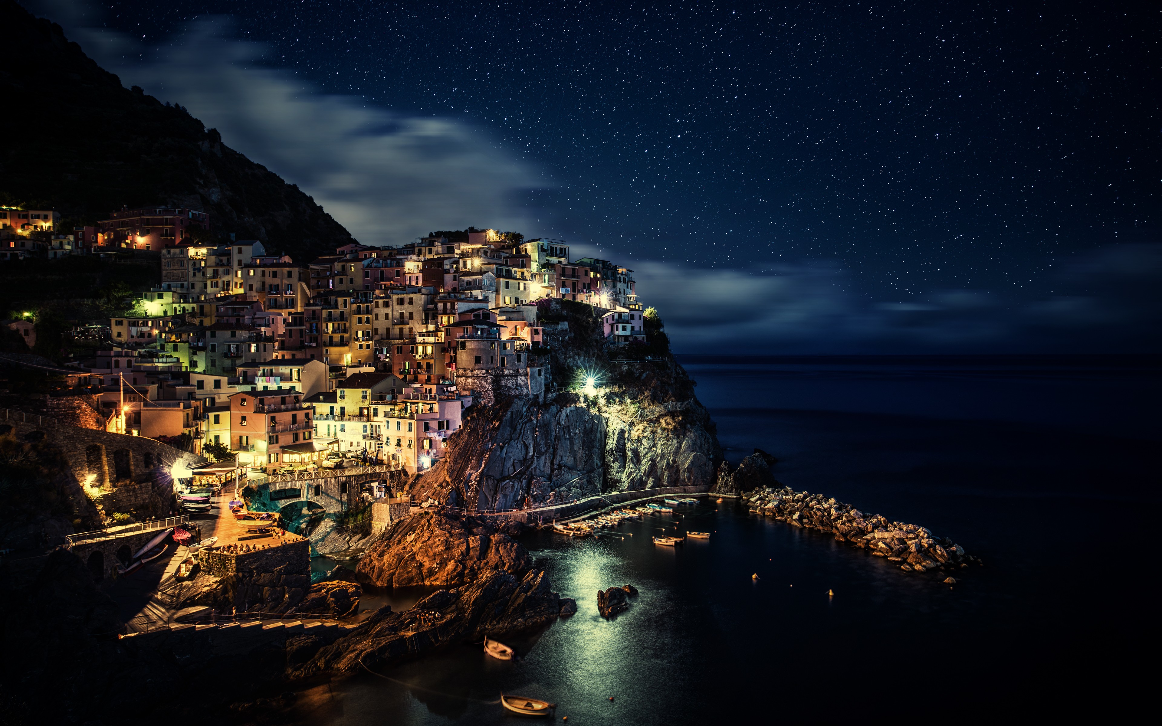#sea, #italy, #city, #night, #coast, #cinque Terre, - Manarola , HD Wallpaper & Backgrounds