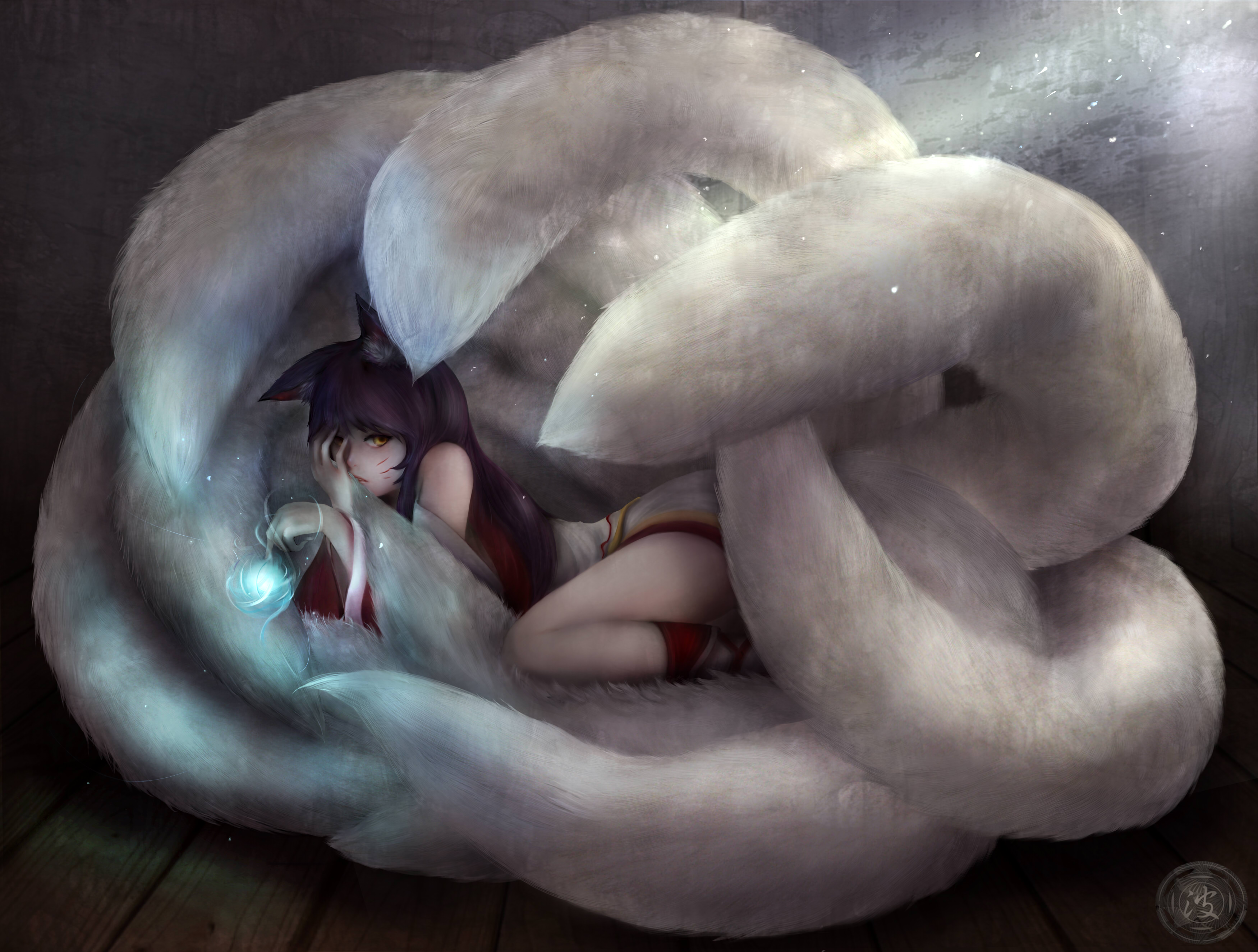 Daily Ahri Fanart - League Of Legends Ahri Sleeping , HD Wallpaper & Backgrounds