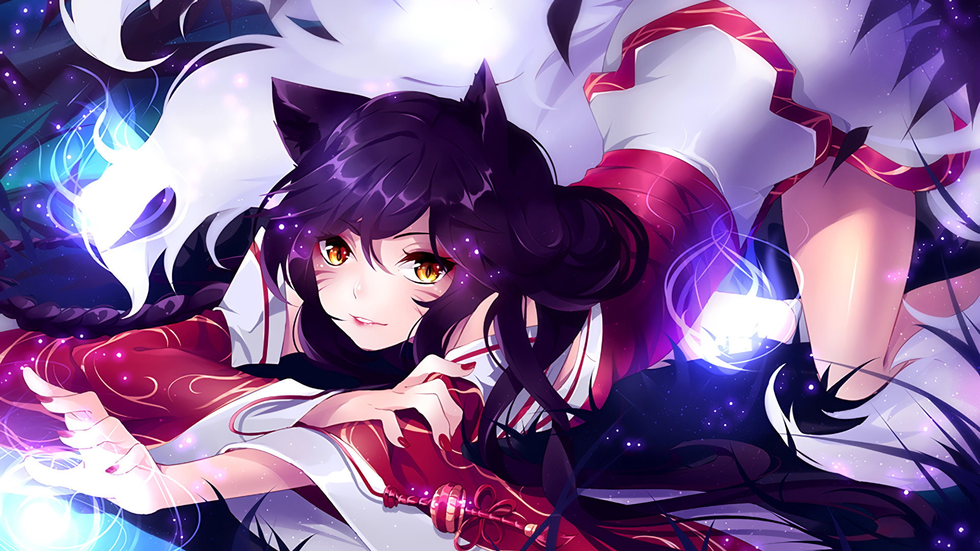 Free Download Ahri Background Id - Female Wolf Human Anime , HD Wallpaper & Backgrounds