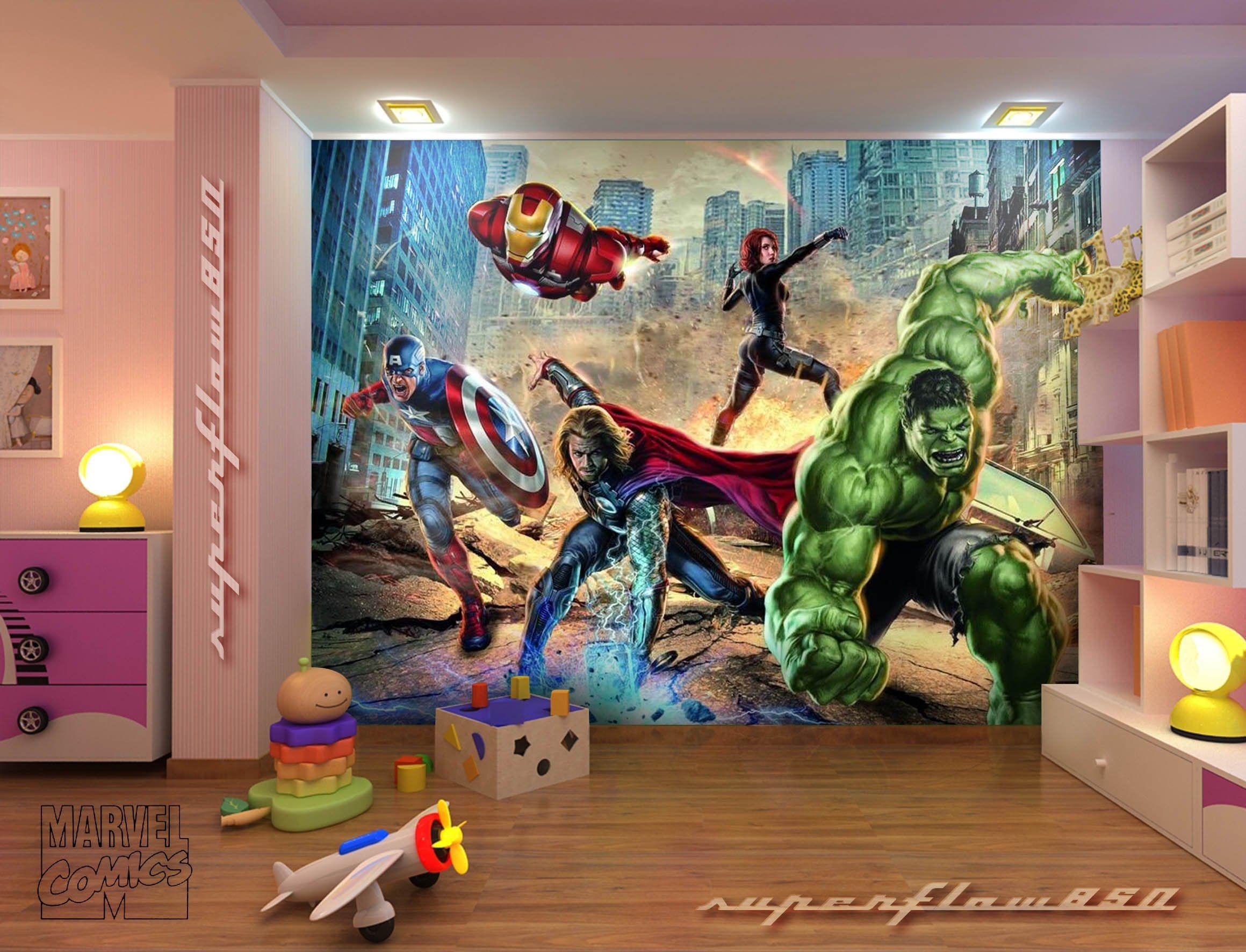 Avengers Street Rage Marvel Photo Wallpaper Wall Mural - Boys Marvel Room Ideas , HD Wallpaper & Backgrounds
