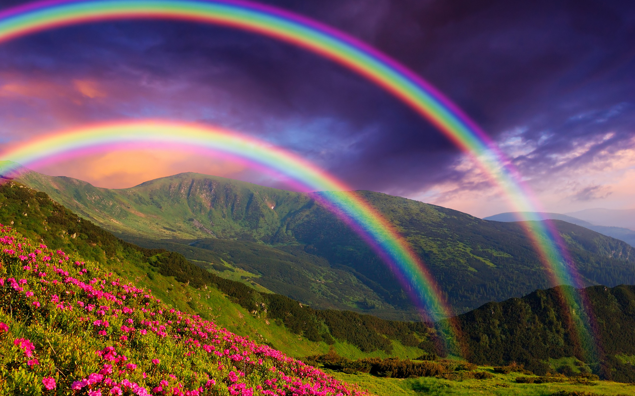 Rainbow, Mountains, Summer, Beautiful Landscapes - Rainbow Wallpaper Landscape , HD Wallpaper & Backgrounds