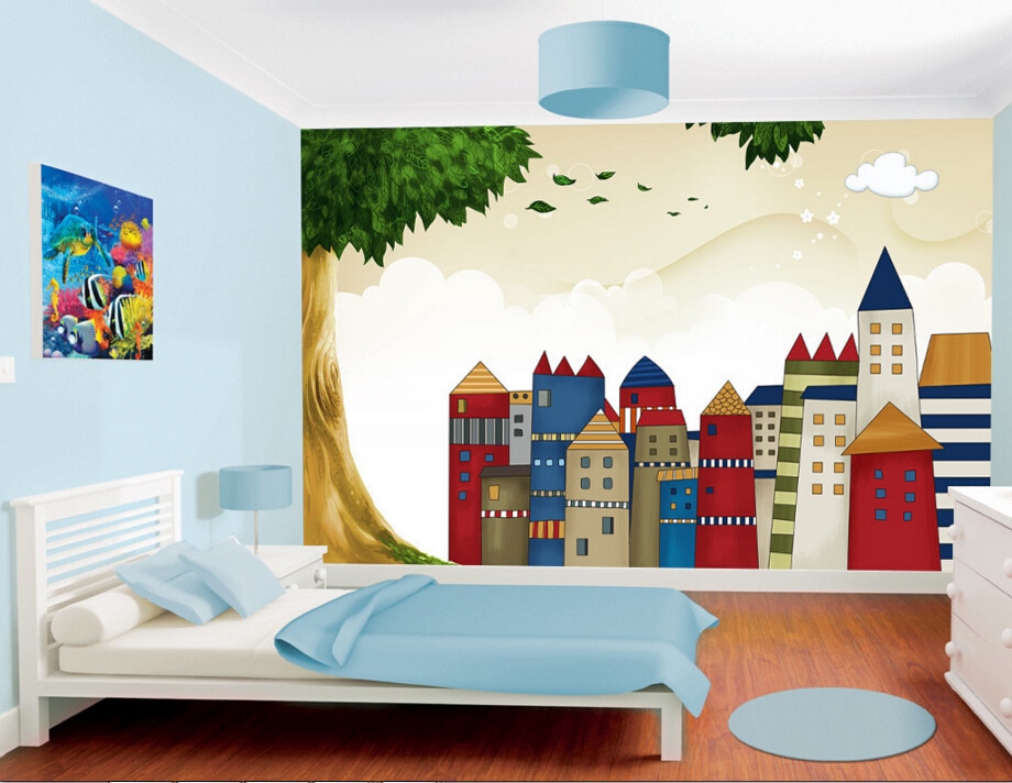 Custom Children's Wallpaper,castle Tree,3d Cartoon - Around The World , HD Wallpaper & Backgrounds