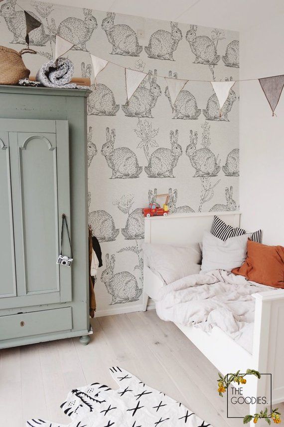 Bunny Wallpaper, Rabbit Wall Mural, Nursery Wallpaper, - Vintage Kid Bedroom , HD Wallpaper & Backgrounds