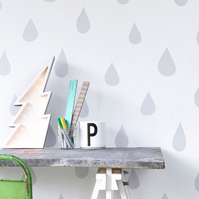 Silver Childrens Raindrops Wallpaper - Papel Habitacion Bebe Gris , HD Wallpaper & Backgrounds