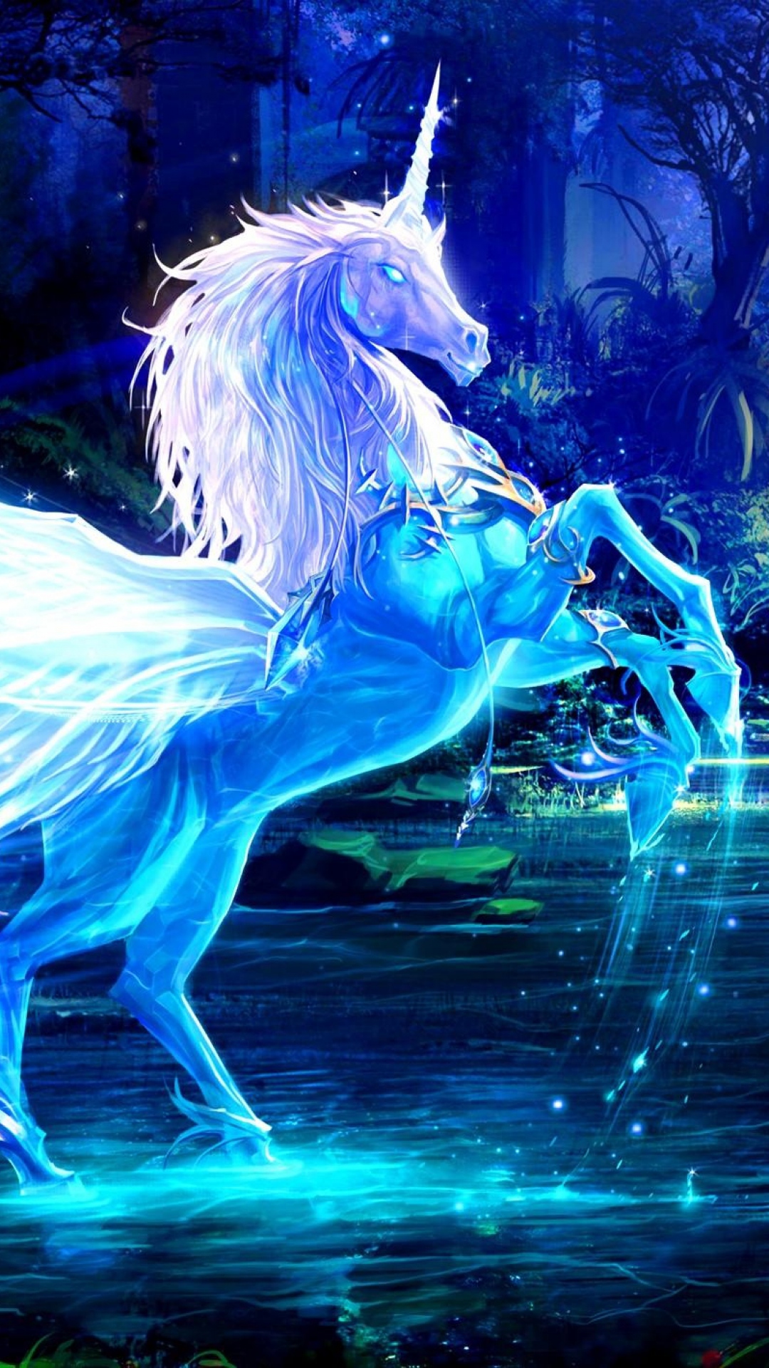 Unicorn Water Forest Night Magic - Unicorn Pegasus , HD Wallpaper & Backgrounds