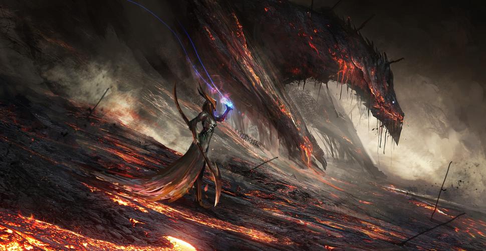 Fantasy Art, Dragon, Lava, Mage, Magic Wallpaper - Lava Dragon , HD Wallpaper & Backgrounds